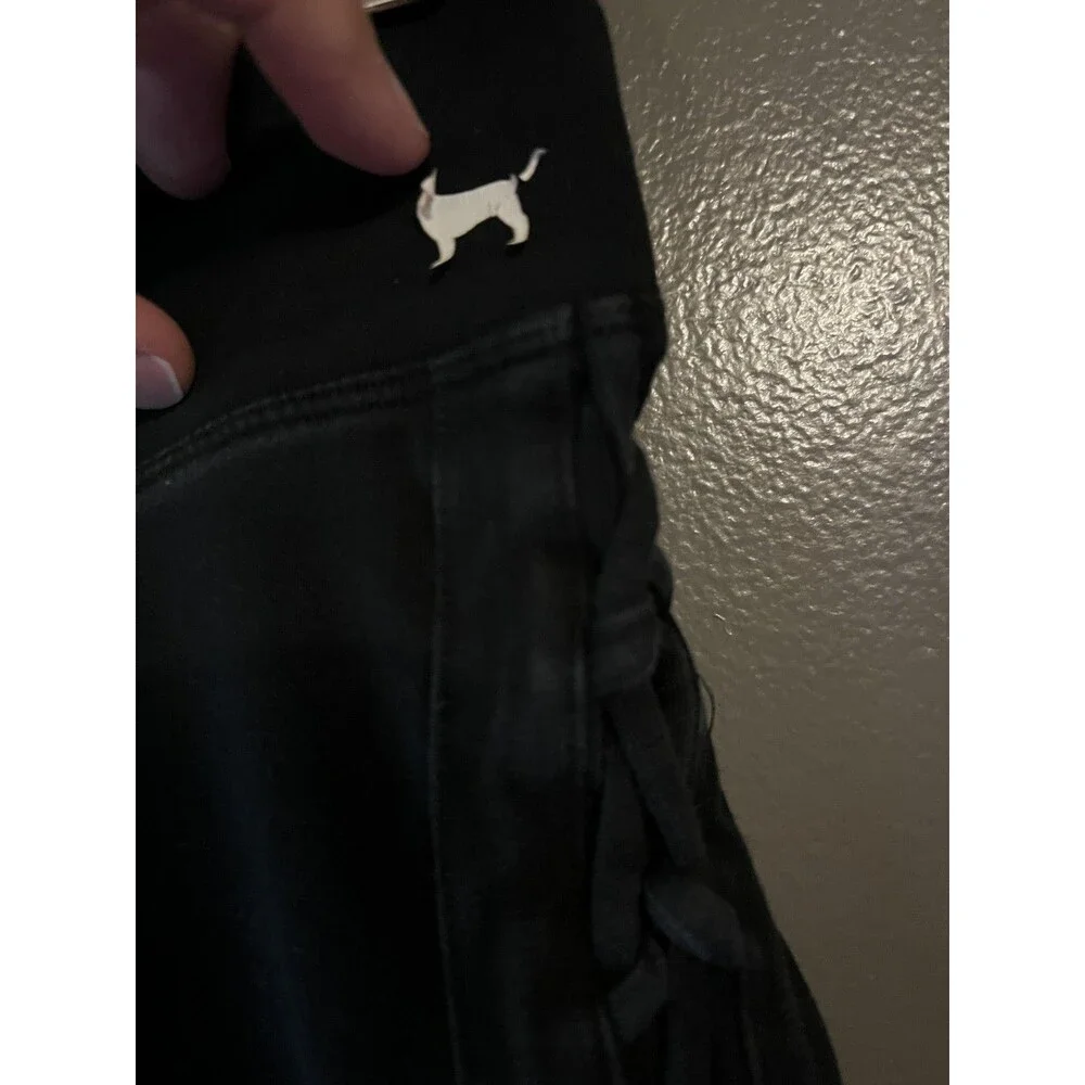 PINK Victoria's Secret Leggings Womens Medium Black Yoga Lattice Cutout - Picture 6 of 8